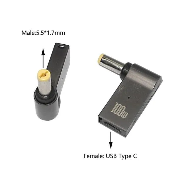 100W USB Type C PD to DC Power Jack Connector For Dell HP Lenovo Asus Sony USB C to Universal Laptop Adapter