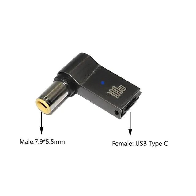 100W USB Type C PD to DC Power Jack Connector For Dell HP Lenovo Asus Sony USB C to Universal Laptop Adapter