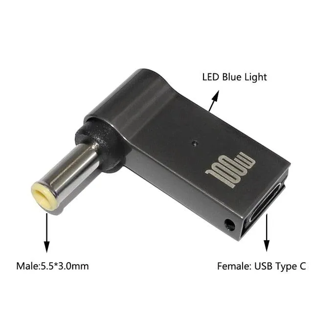 100W USB Type C PD to DC Power Jack Connector For Dell HP Lenovo Asus Sony USB C to Universal Laptop Adapter