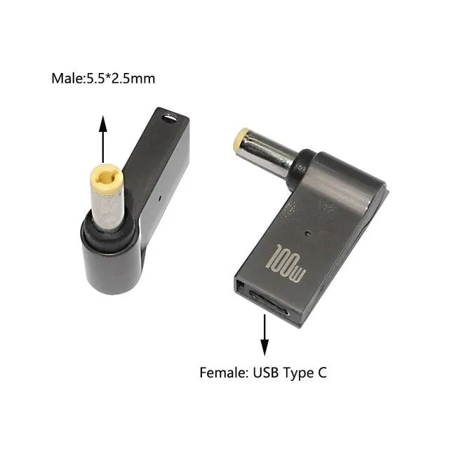 100W USB Type C PD to DC Power Jack Connector For Dell HP Lenovo Asus Sony USB C to Universal Laptop Adapter