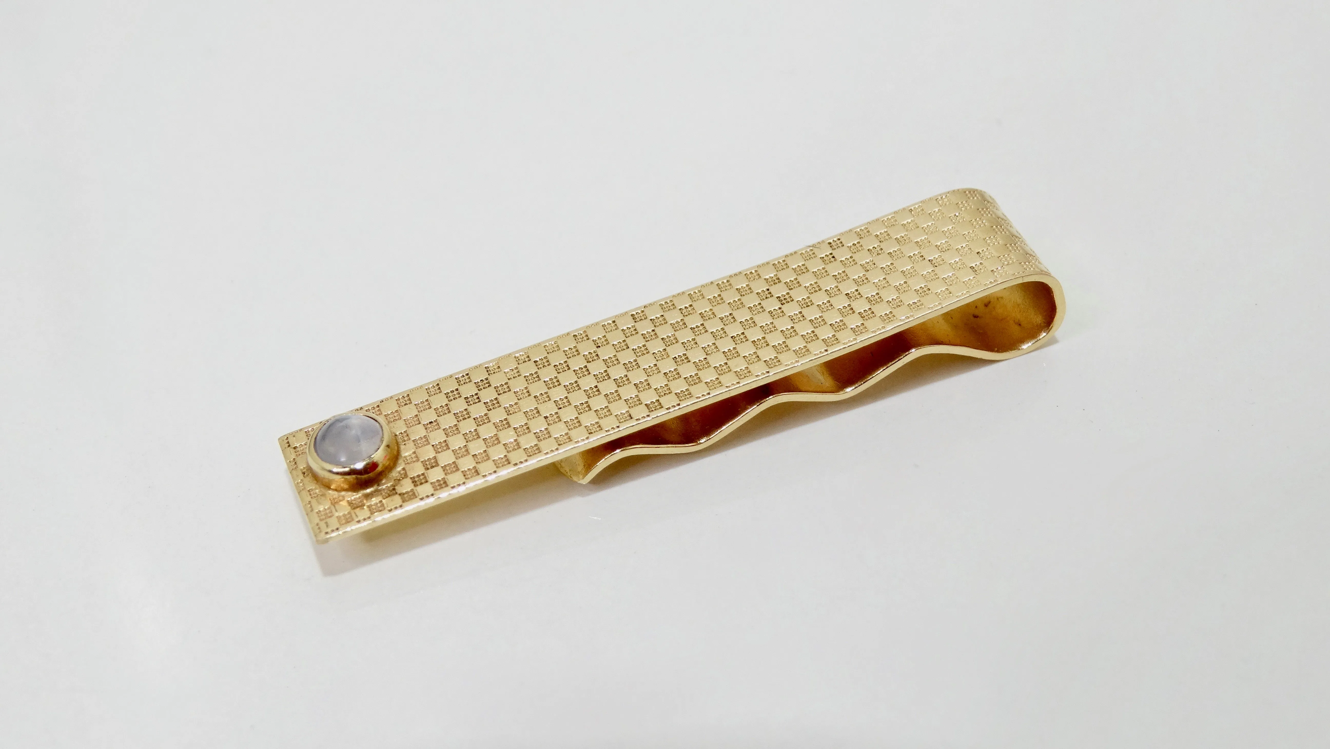 14k Checkered Gold Star Sapphire Tie Slide Clip