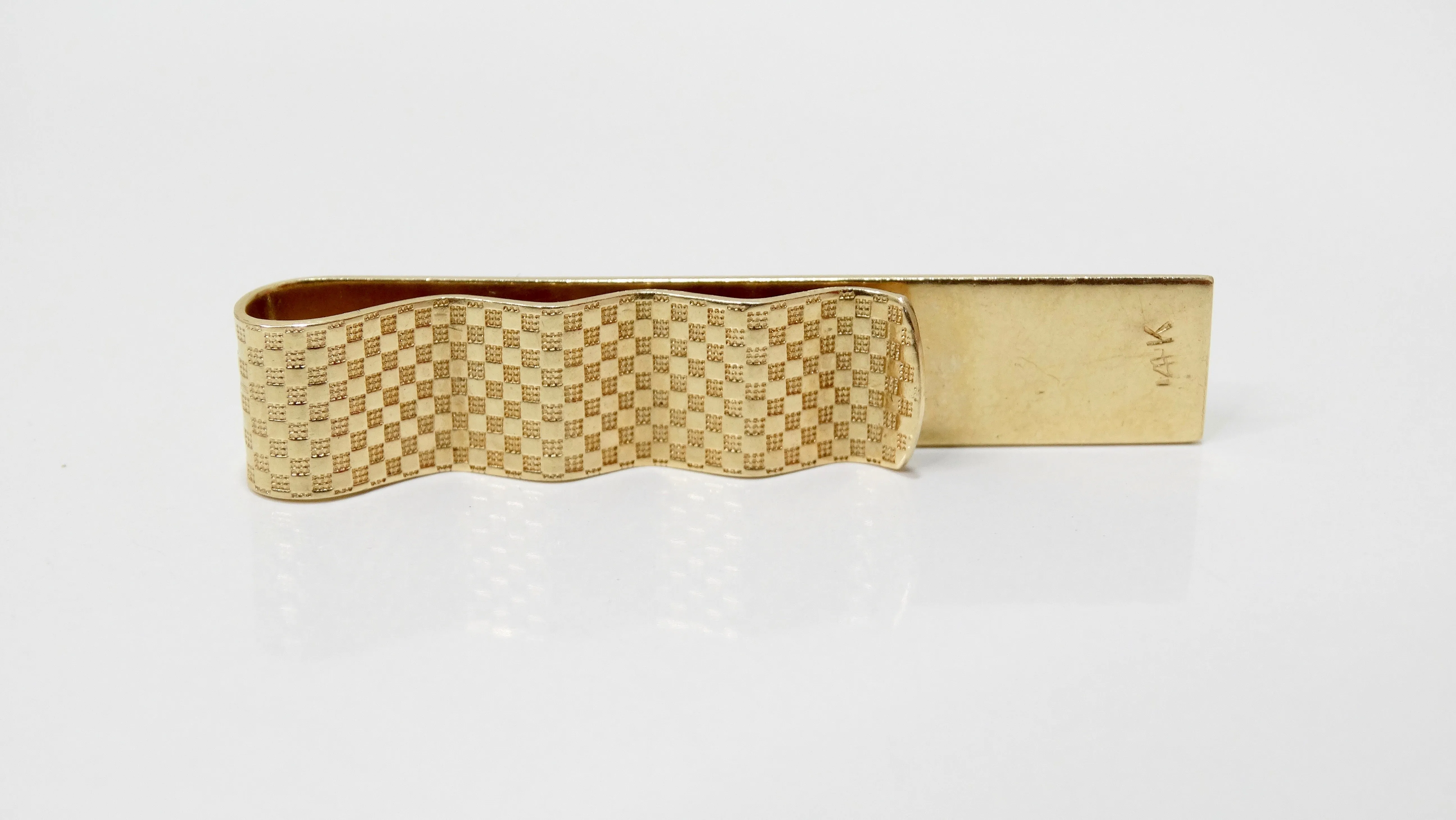 14k Checkered Gold Star Sapphire Tie Slide Clip