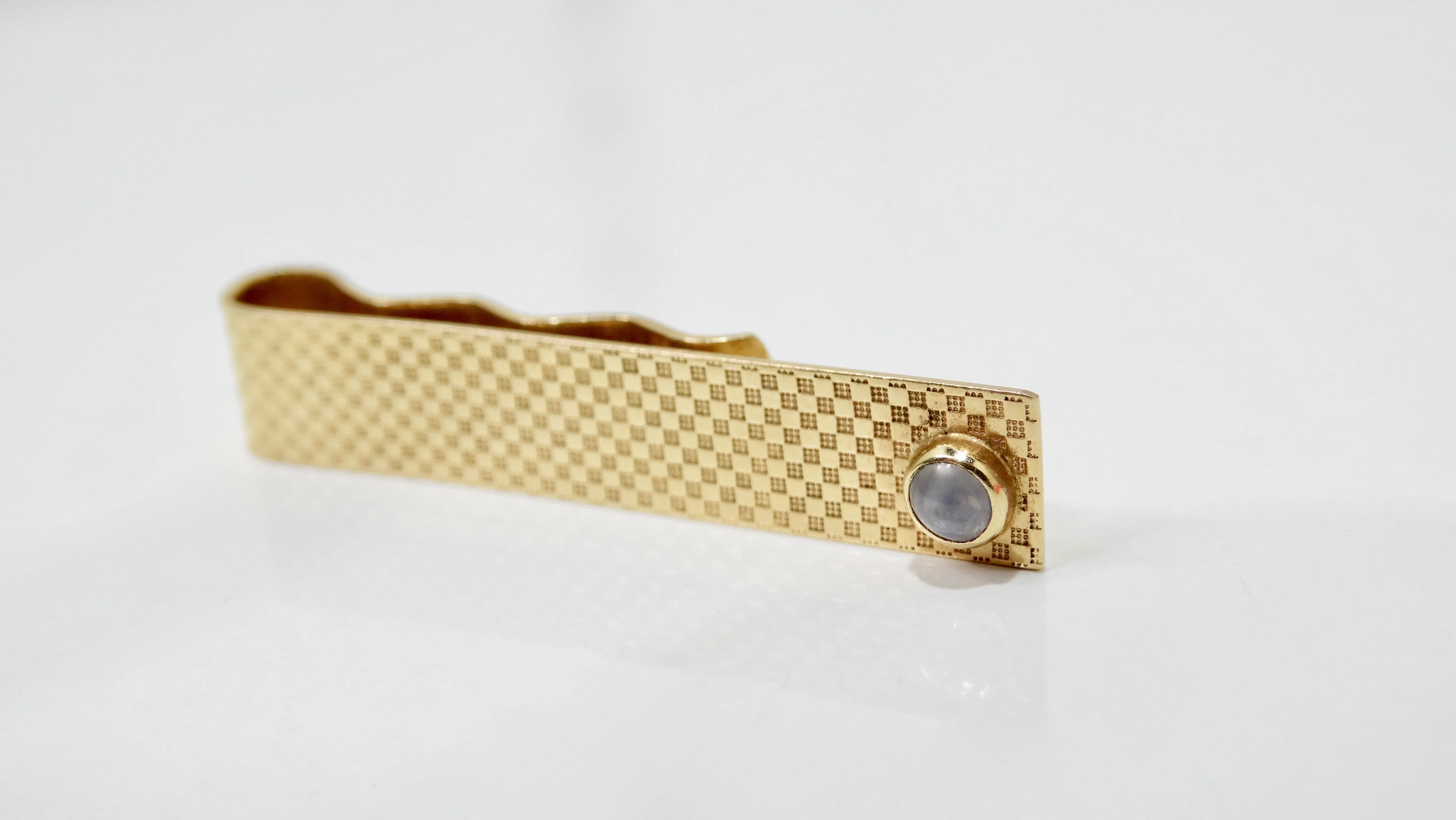 14k Checkered Gold Star Sapphire Tie Slide Clip