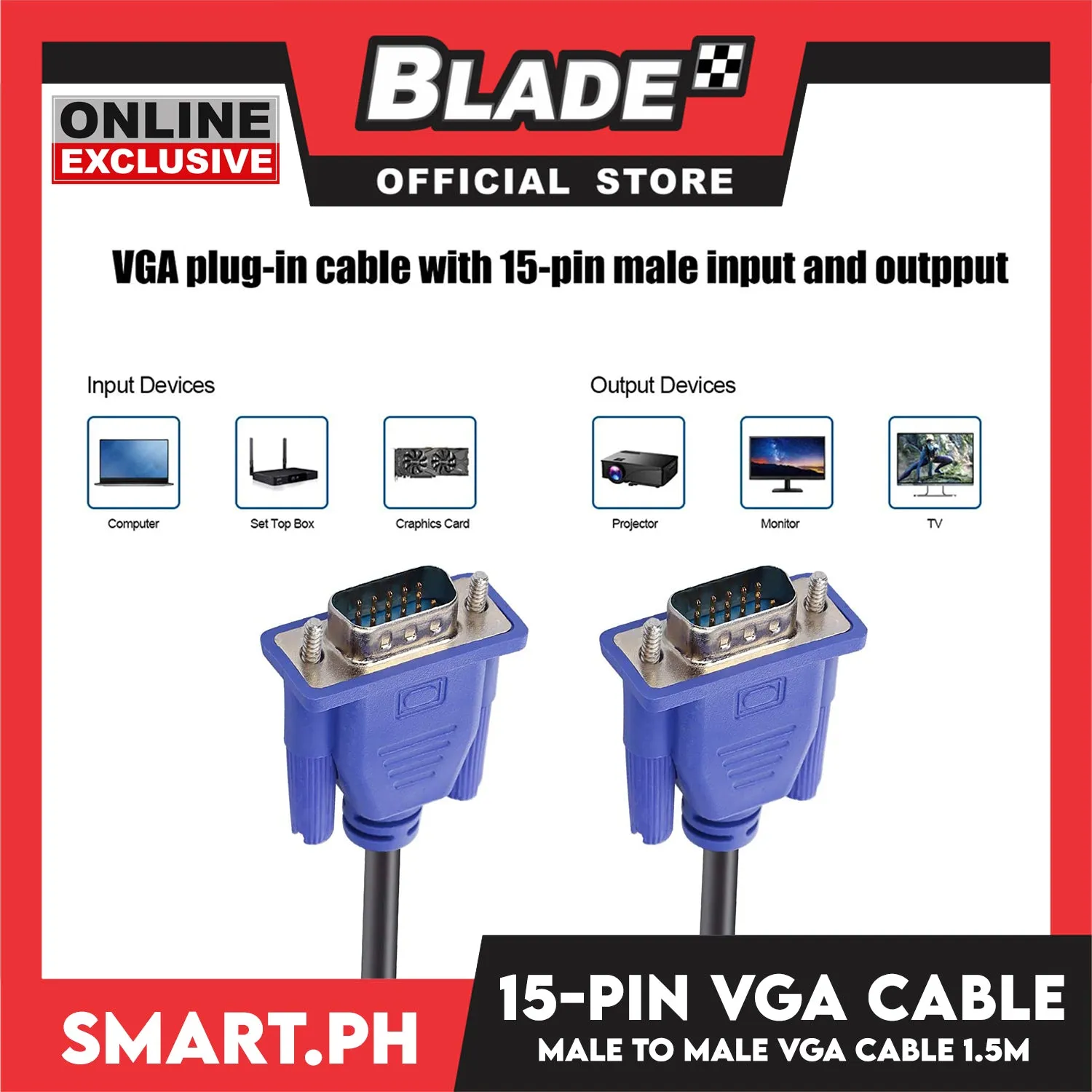 1.5 Meters 15-pin VGA Cable Male to Male VGA Video Cable for TV Computer Monitor Cable