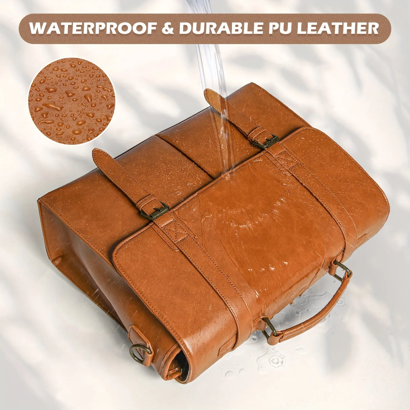 15.6 Inch Laptop Storage Briefcase Waterproof Lightweight PU Leather Tote Bag