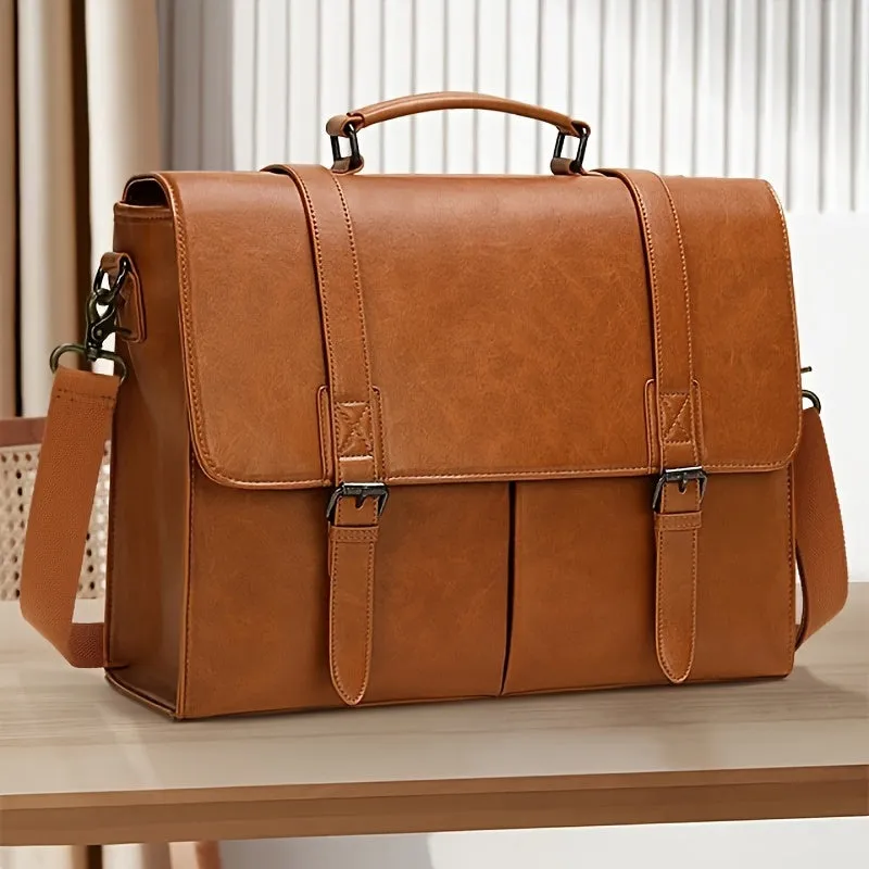 15.6 Inch Laptop Storage Briefcase Waterproof Lightweight PU Leather Tote Bag
