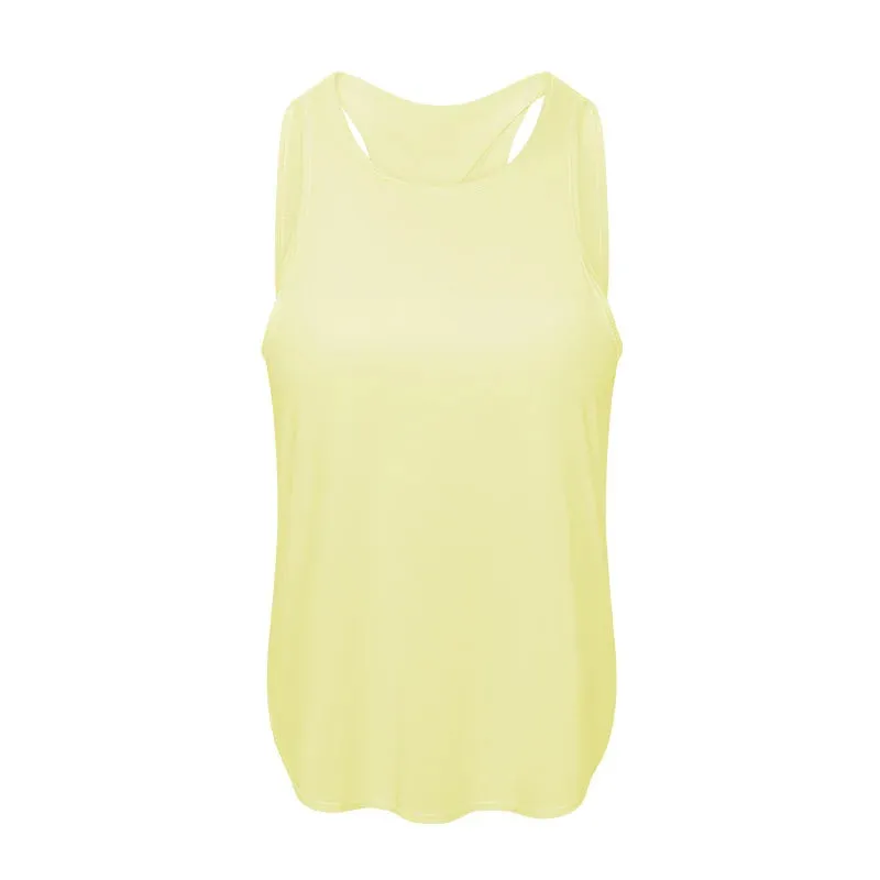 2 In 1 Open Bank Yoga Tank Tops Built In Bra Fitness Top Gym Wear Women Summer Ice Feel Shock Proof Workout Sports Shirts