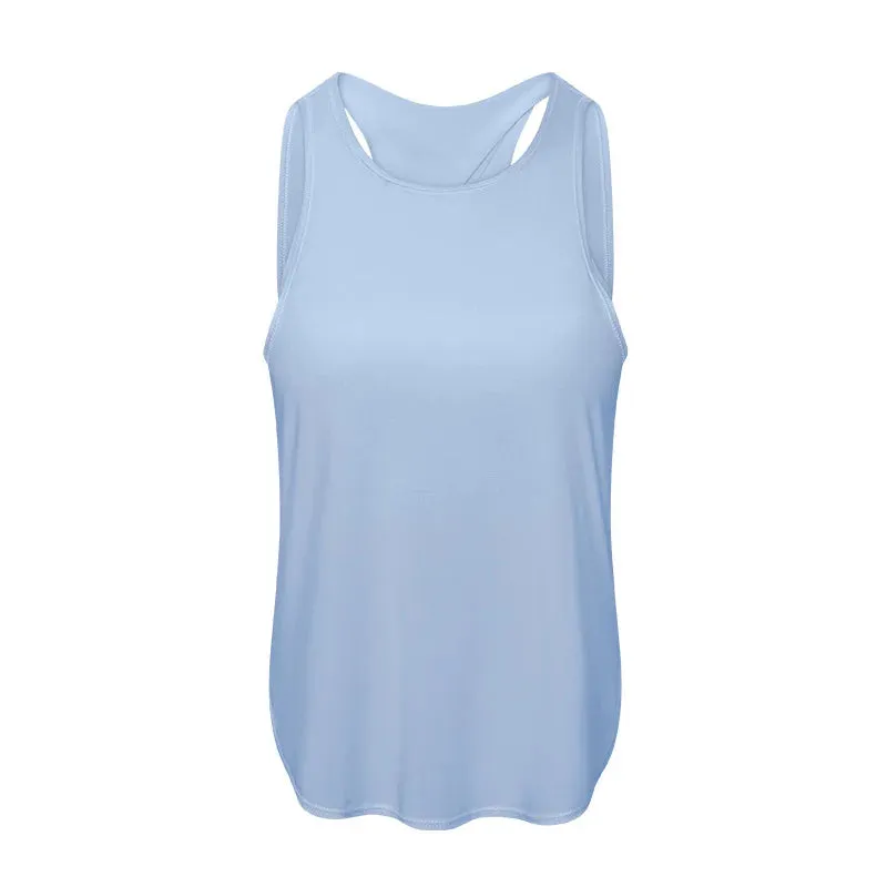 2 In 1 Open Bank Yoga Tank Tops Built In Bra Fitness Top Gym Wear Women Summer Ice Feel Shock Proof Workout Sports Shirts