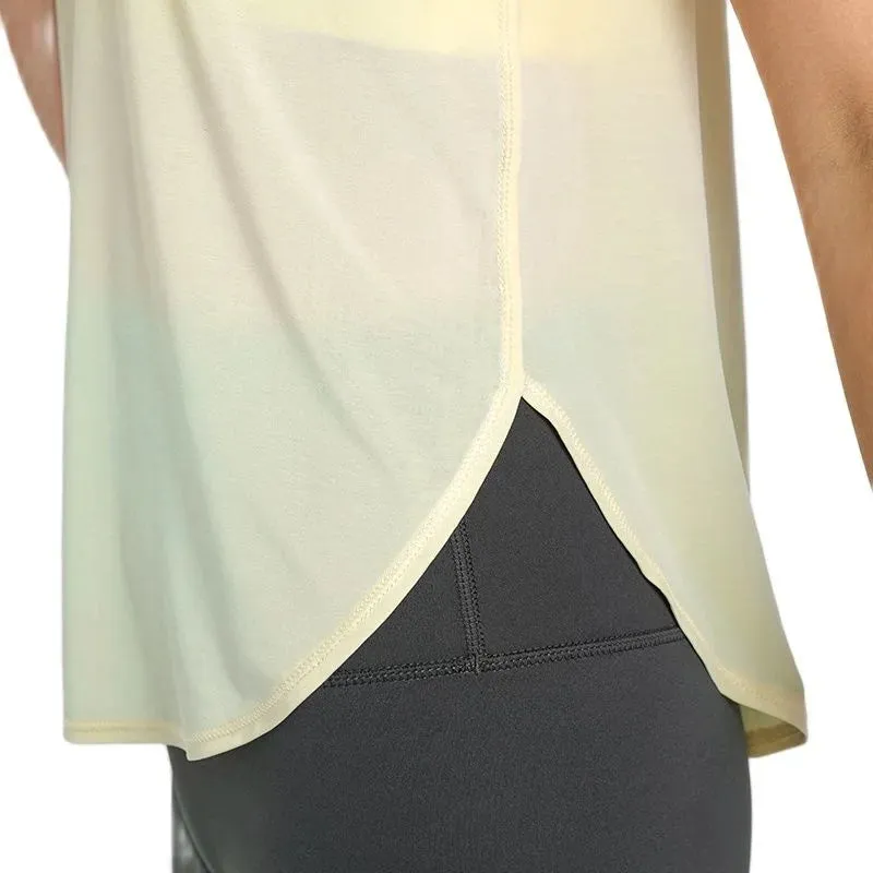 2 In 1 Open Bank Yoga Tank Tops Built In Bra Fitness Top Gym Wear Women Summer Ice Feel Shock Proof Workout Sports Shirts