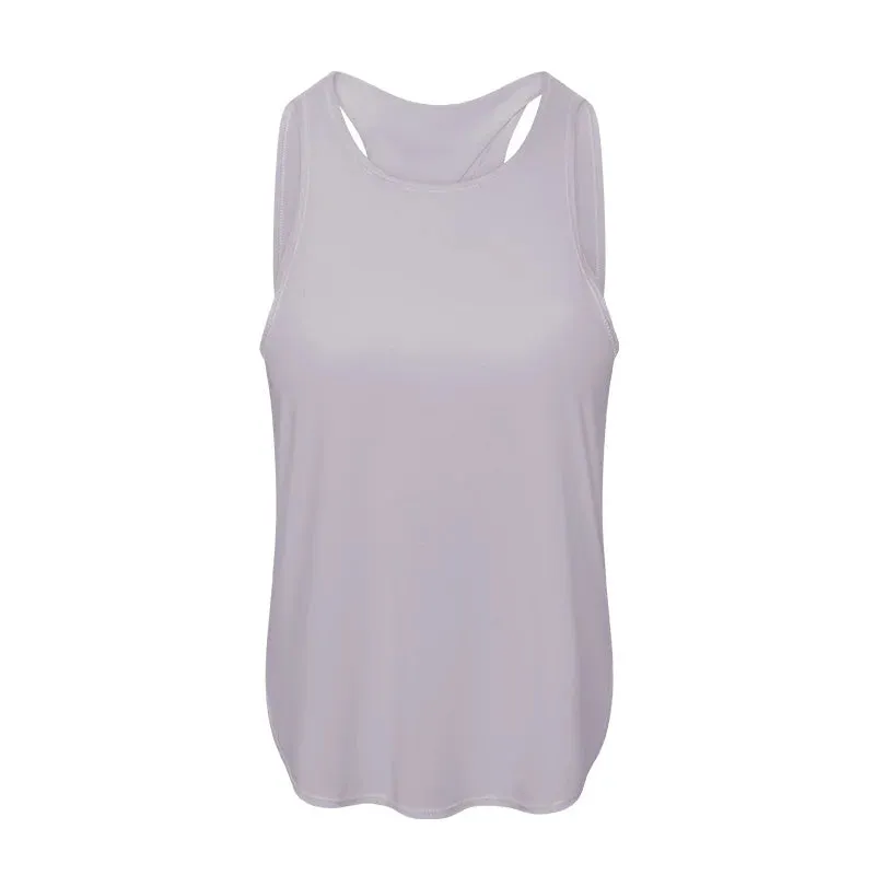 2 In 1 Open Bank Yoga Tank Tops Built In Bra Fitness Top Gym Wear Women Summer Ice Feel Shock Proof Workout Sports Shirts
