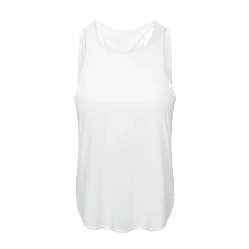 2 In 1 Open Bank Yoga Tank Tops Built In Bra Fitness Top Gym Wear Women Summer Ice Feel Shock Proof Workout Sports Shirts
