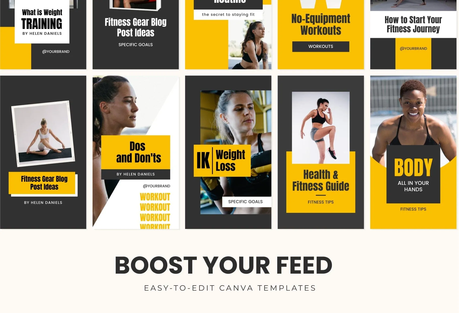 20 Power Yellow Instagram Reel Covers Gym Canva Templates