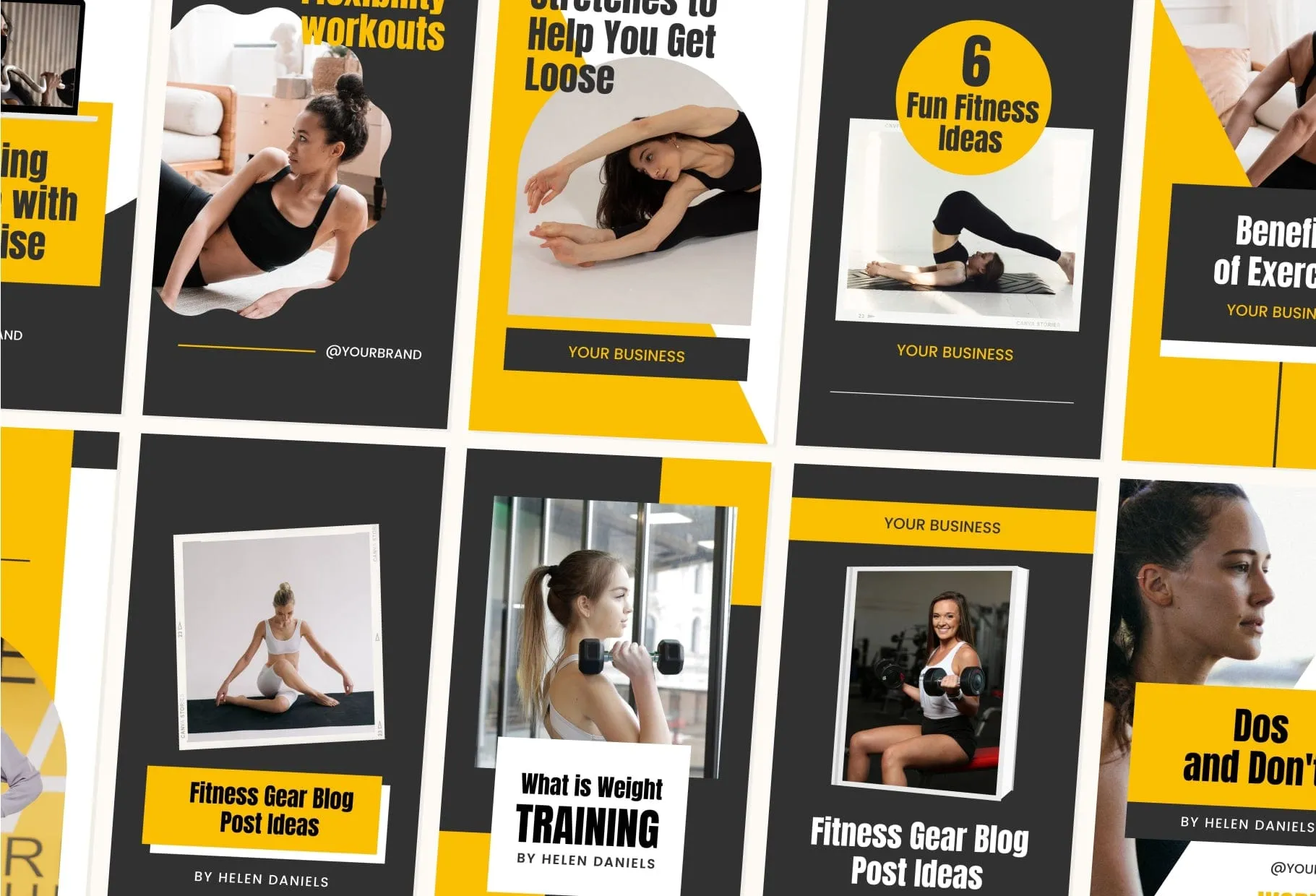 20 Power Yellow Instagram Reel Covers Gym Canva Templates