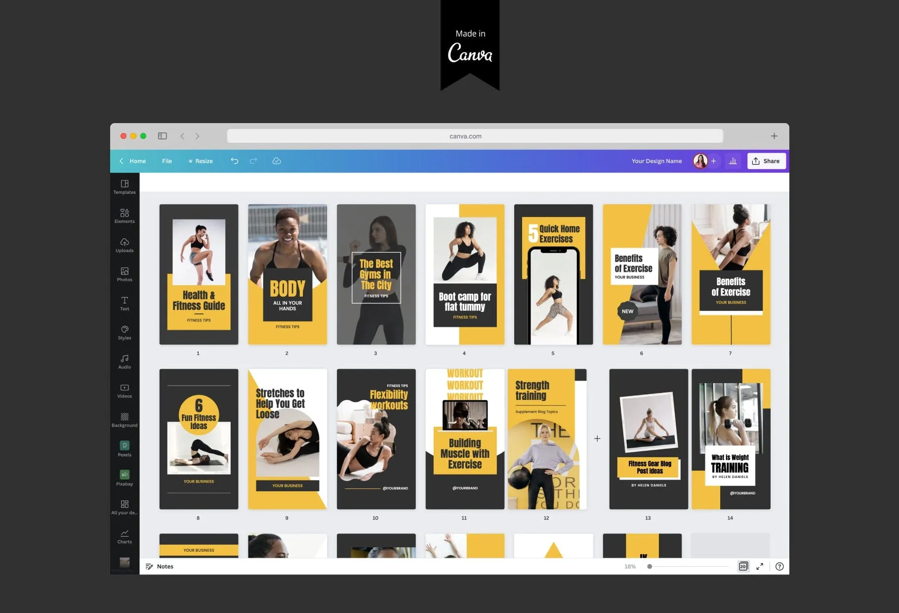 20 Power Yellow Instagram Reel Covers Gym Canva Templates