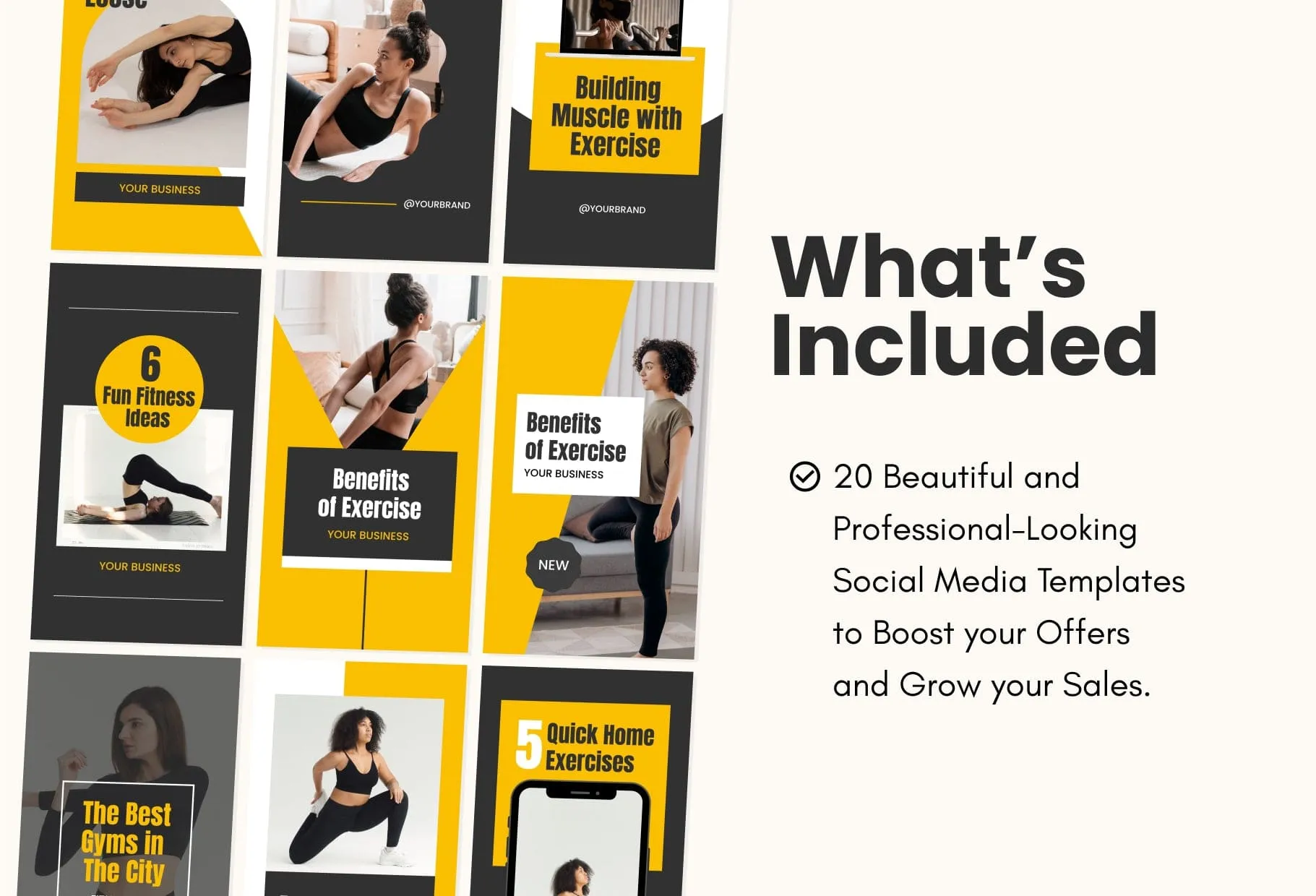 20 Power Yellow Instagram Reel Covers Gym Canva Templates
