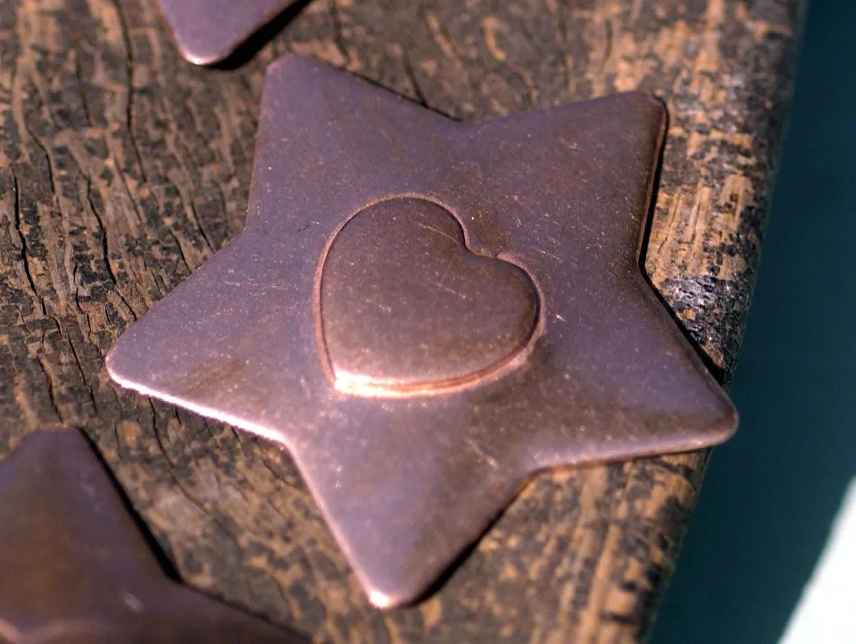 30mm Star with Heart Embossed Blank Cutout for Enameling Stamping Texturing Metalworking Jewelry Making Blanks