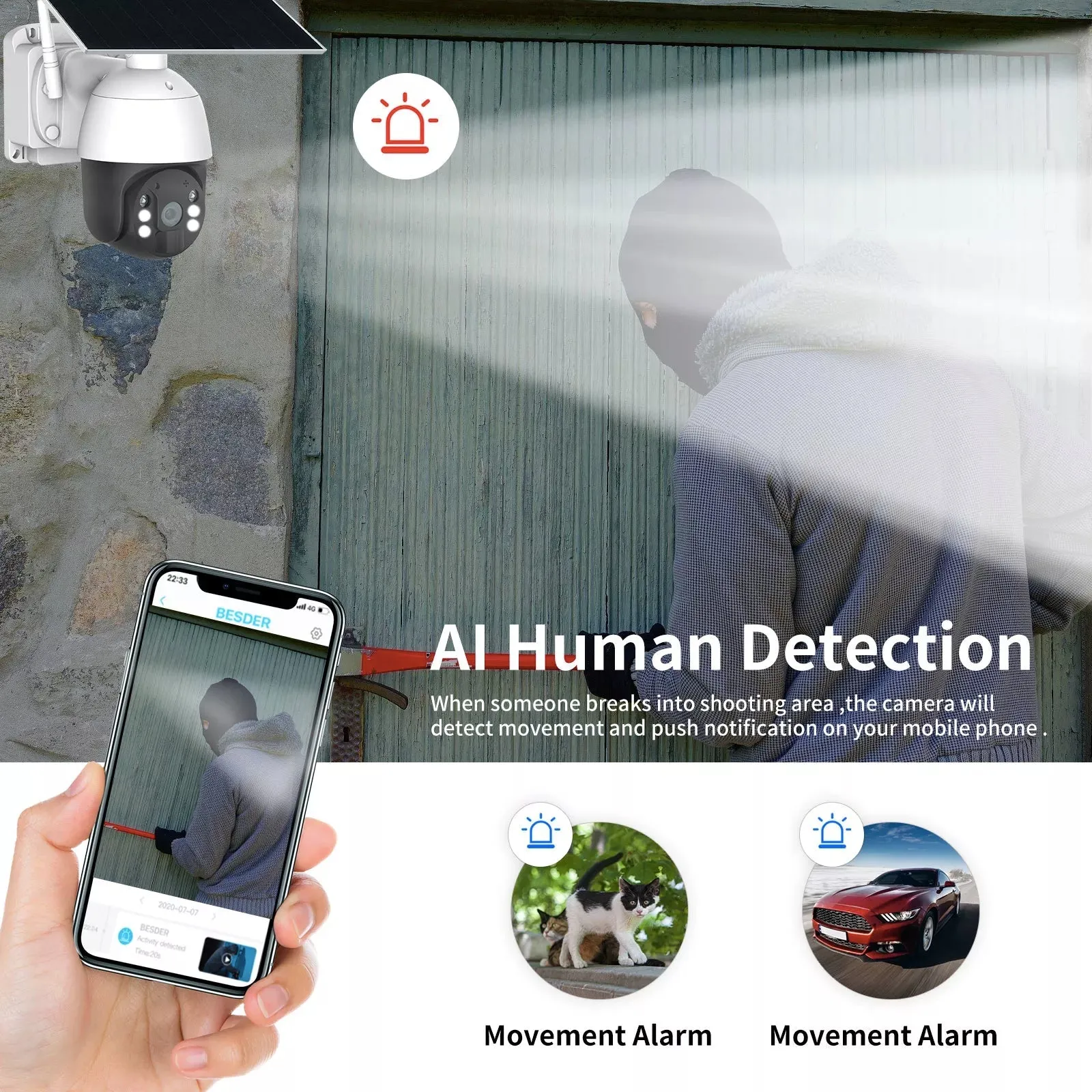 4G Wifi Solar Power 24 Hour Recording PTZ Camera 1080p HD Video Night Vision Wirefree Installation