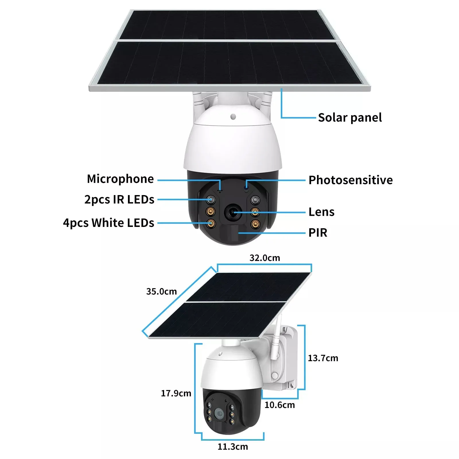 4G Wifi Solar Power 24 Hour Recording PTZ Camera 1080p HD Video Night Vision Wirefree Installation