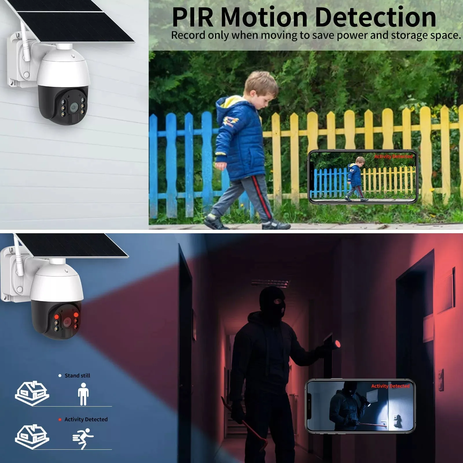 4G Wifi Solar Power 24 Hour Recording PTZ Camera 1080p HD Video Night Vision Wirefree Installation