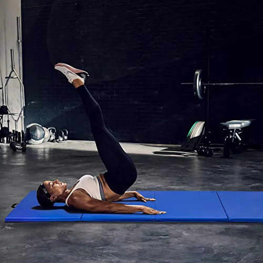 4'X8'X2" New Folding Panel Gymnastics Mat, Perfect for Indoor/Outdoor Exercise(Blue)