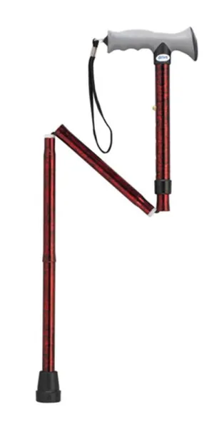 Adjustable Lightweight Folding Cane with Gel Hand Grip, Red Crackle - 1 Each