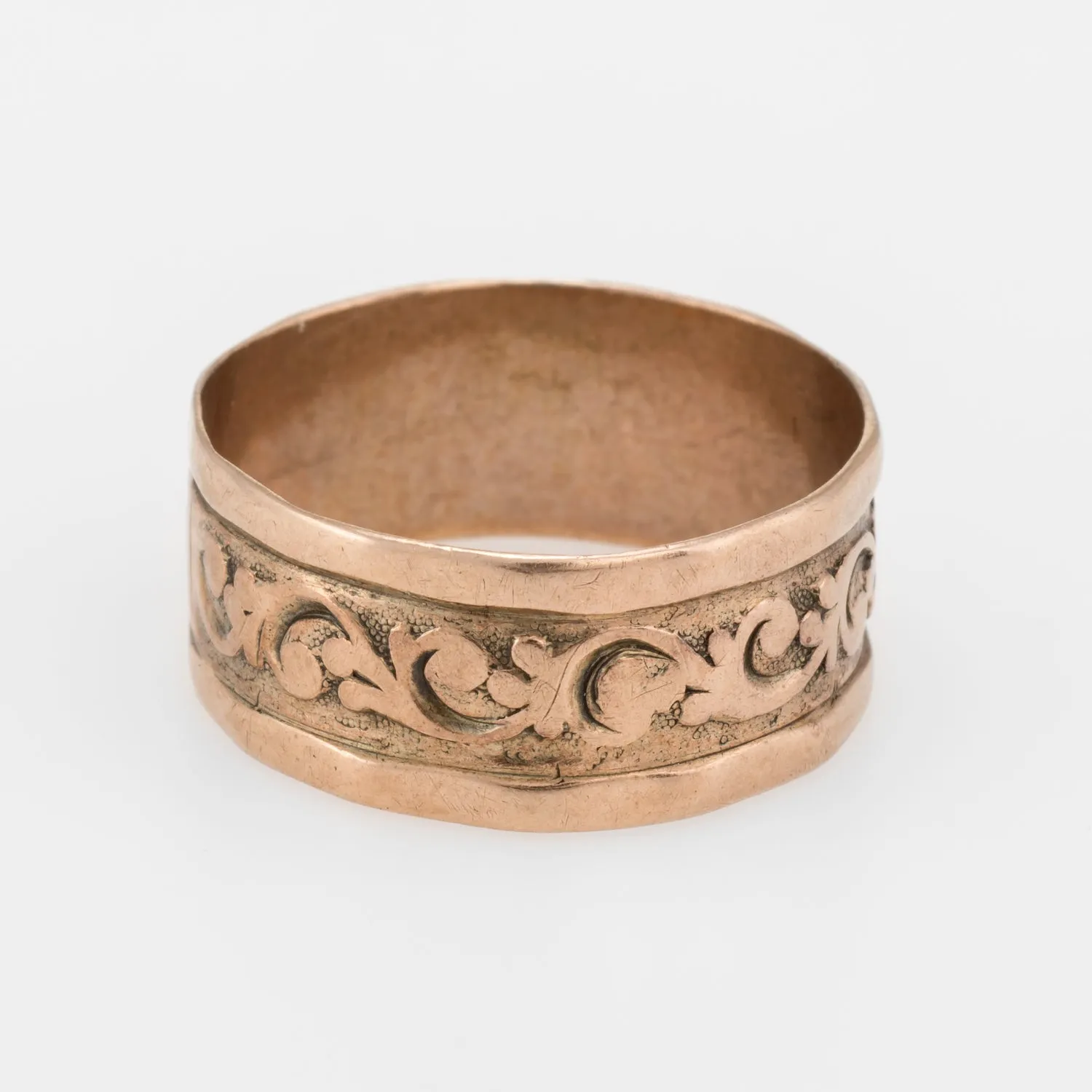 Antique Victorian Embossed 10k Rose Gold Wedding Band