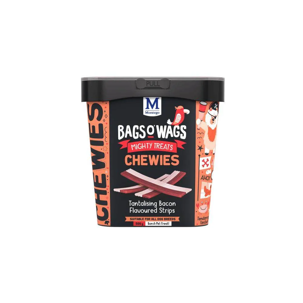 Bags O' Wags Chewies Bacon Strips Dog Treats 500g
