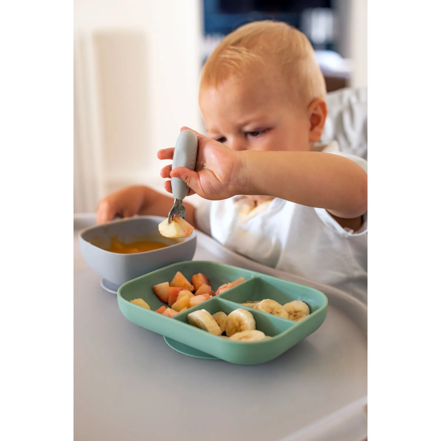 Beaba Fork & Spoon Stainless Steel Pre-Cutlery - Velvet Grey