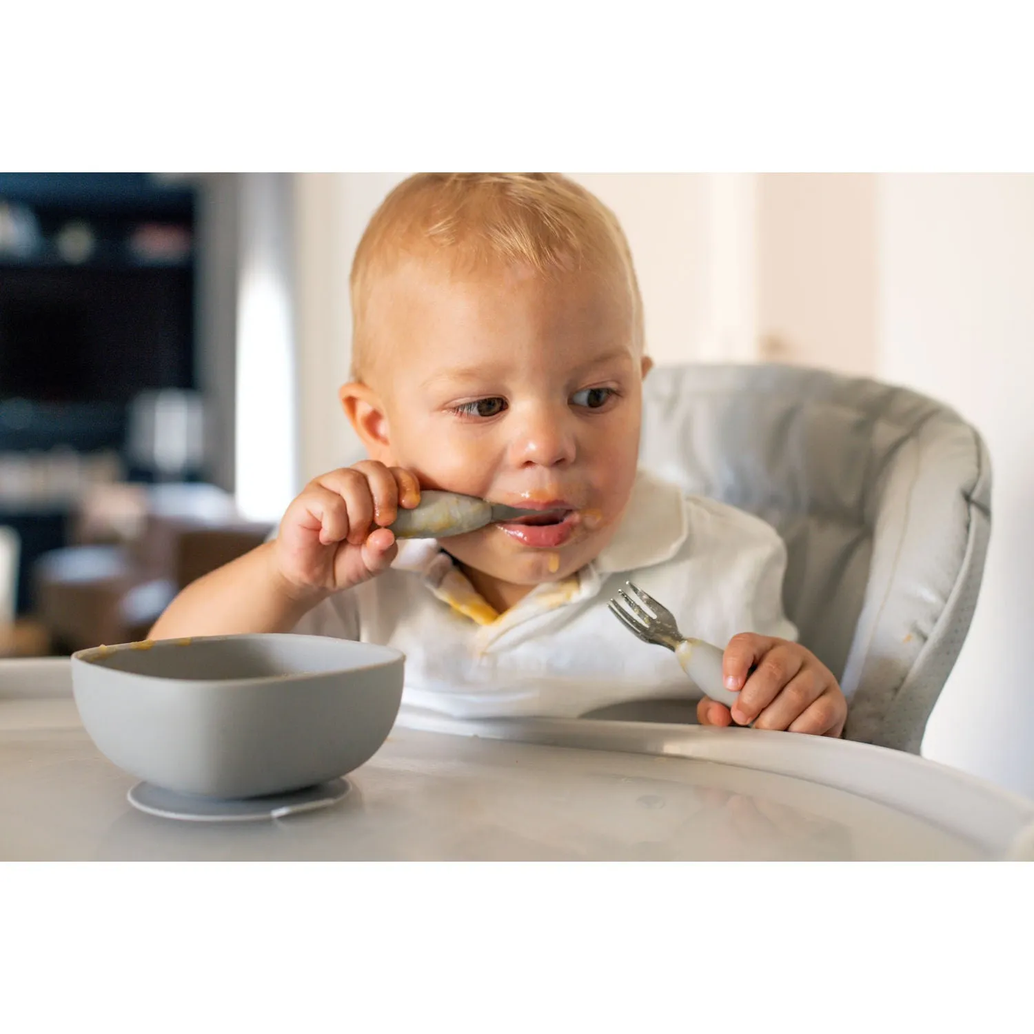 Beaba Fork & Spoon Stainless Steel Pre-Cutlery - Velvet Grey