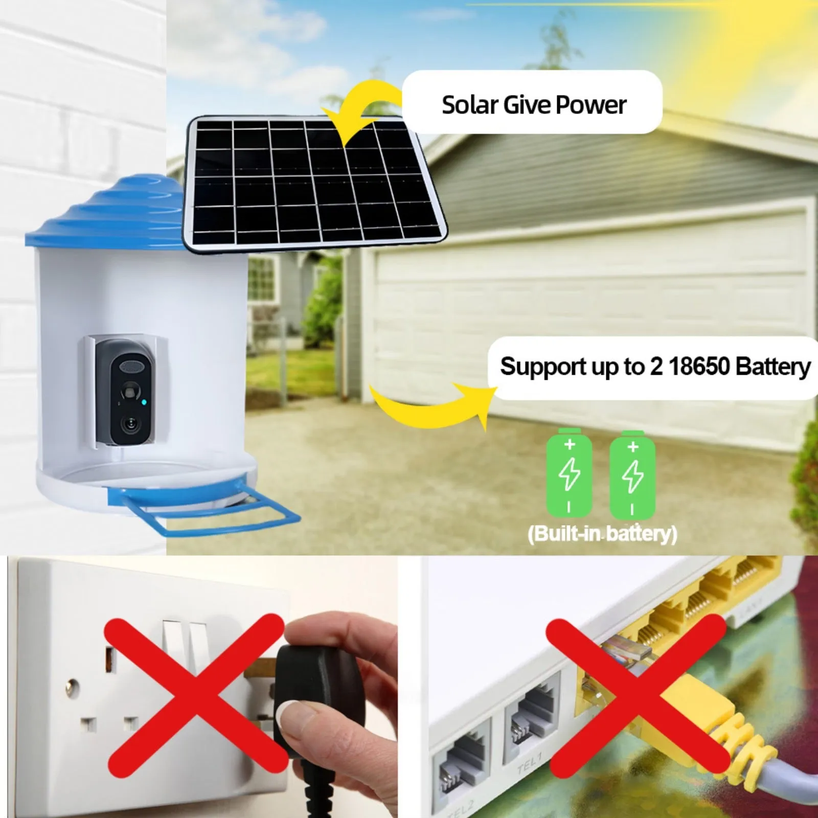 Bird Feeder Camera 4G LTE Sim Card 1080p HD Battery / Solar Power No Wiring Needed