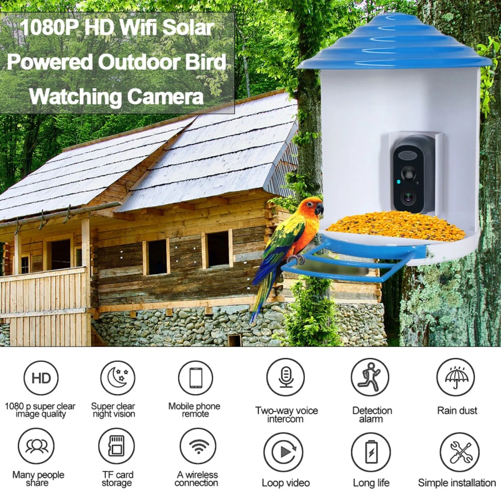 Bird Feeder Camera 4G LTE Sim Card 1080p HD Battery / Solar Power No Wiring Needed