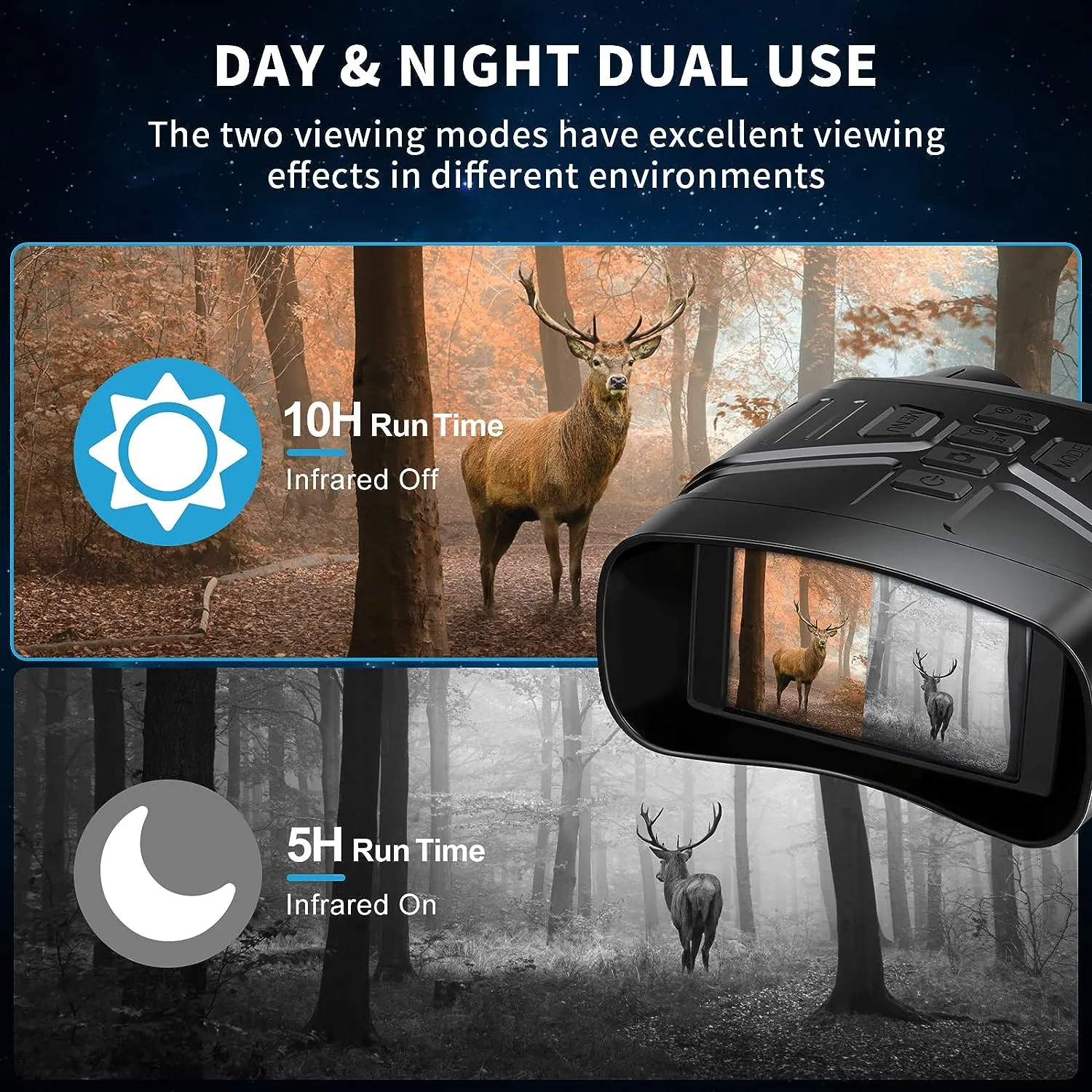 (Black & White) 4K Night Vision Binoculars with Large Screen & Rechargeable Lithium Battery