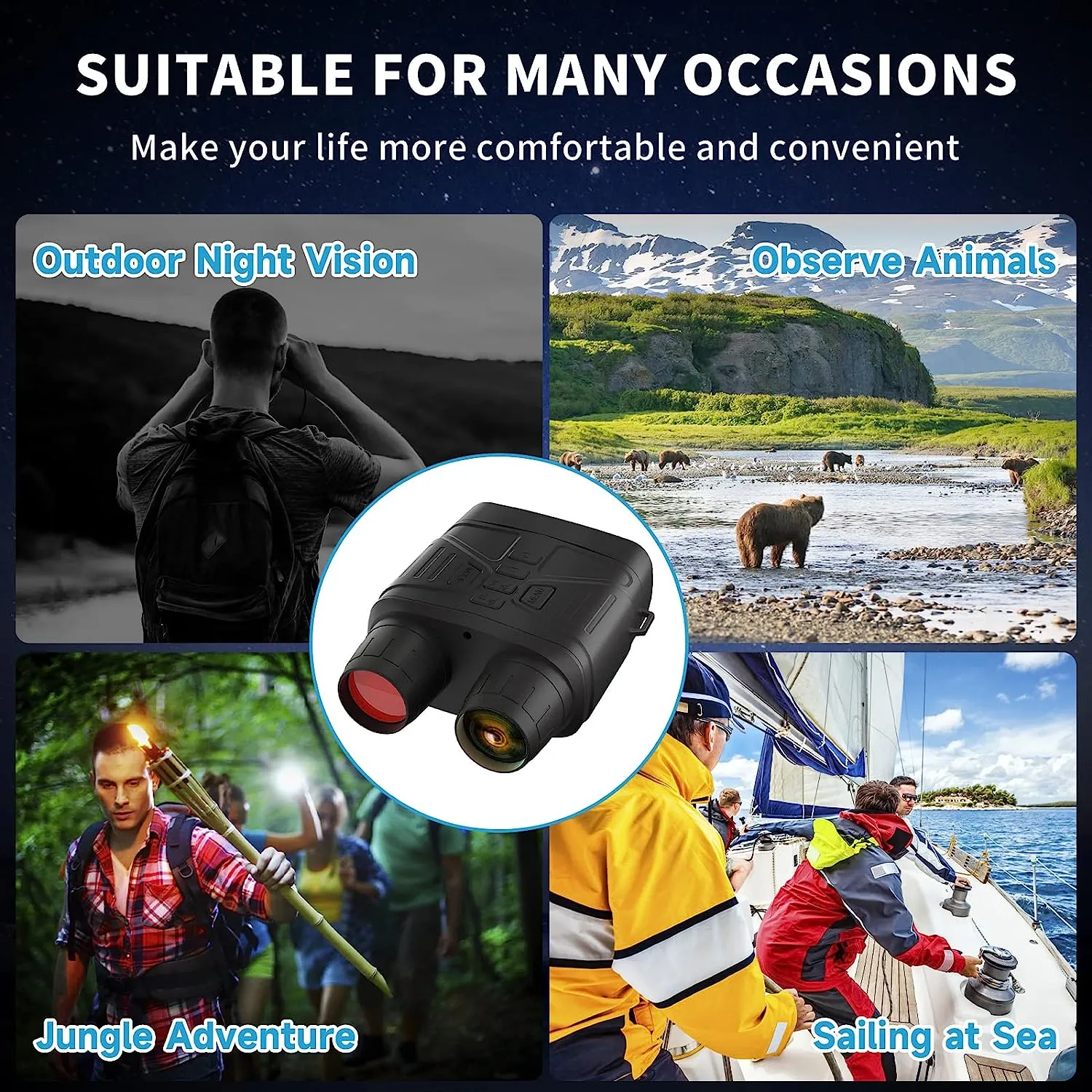 (Black & White) 4K Night Vision Binoculars with Large Screen & Rechargeable Lithium Battery