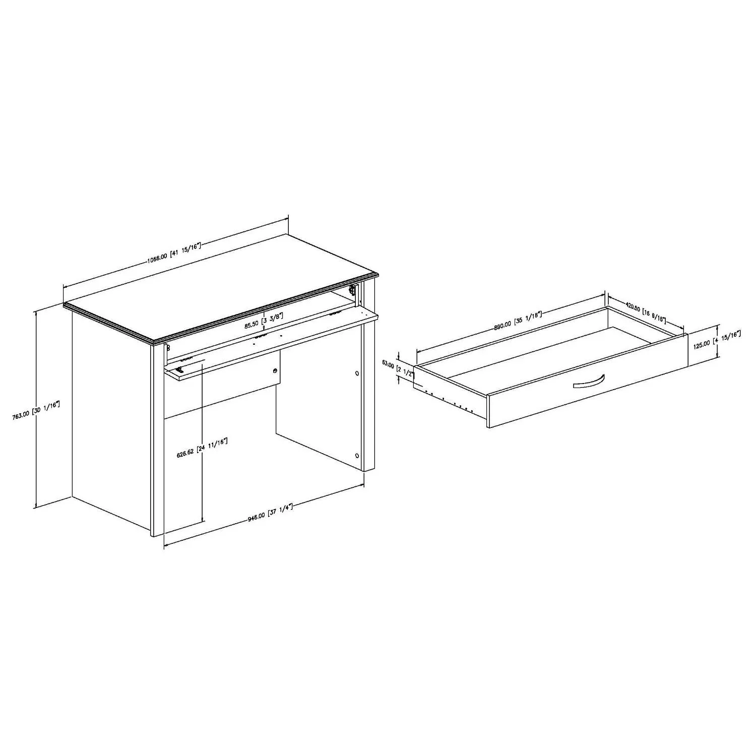 Black Laptop Computer Desk with Keyboard Tray Drawer