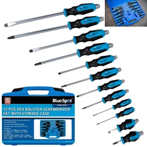 BlueSpot Hex Bolster Screwdriver Set with Storage Case 12 Pieces