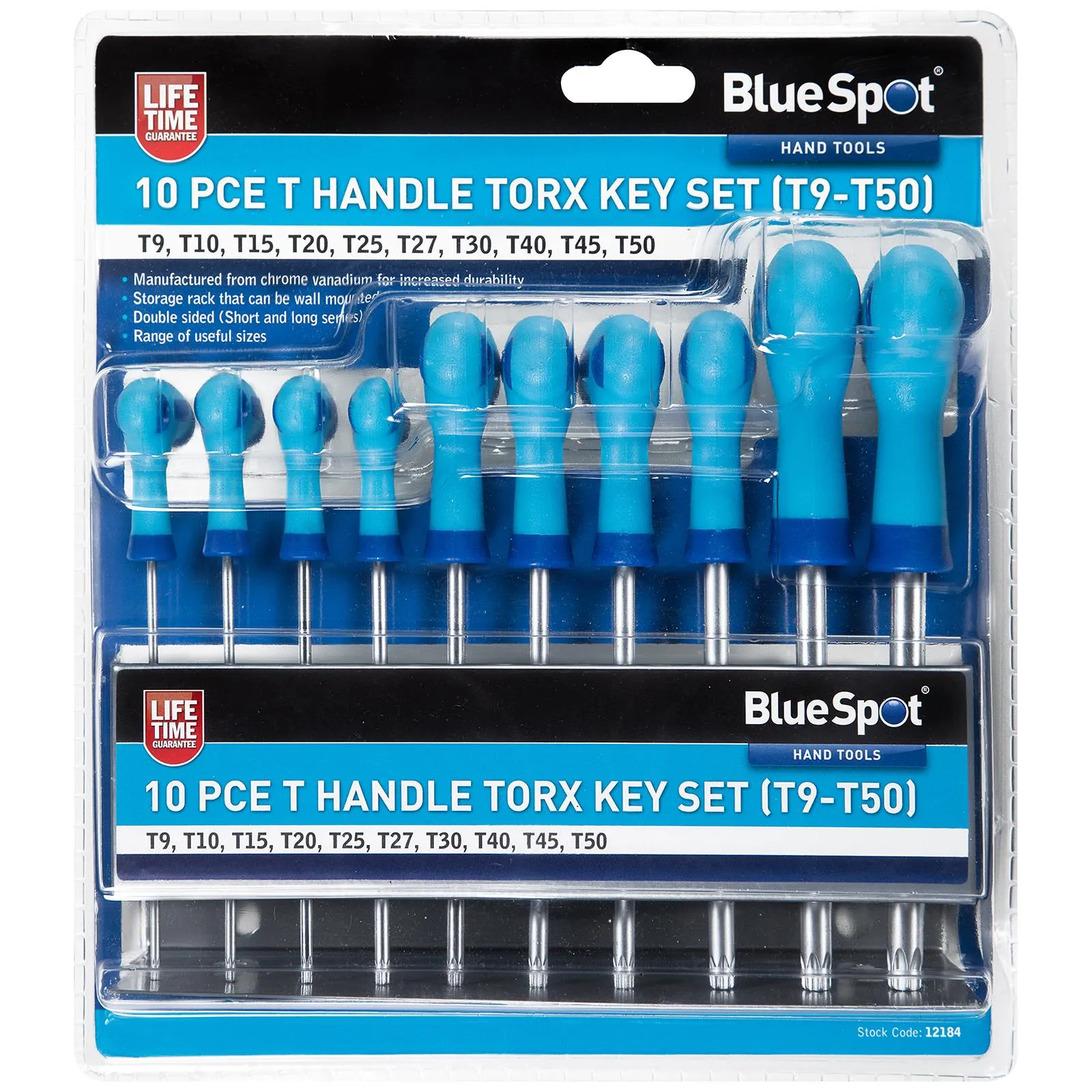 BlueSpot T-Handle Torx Key Set 10 Piece T9-T50