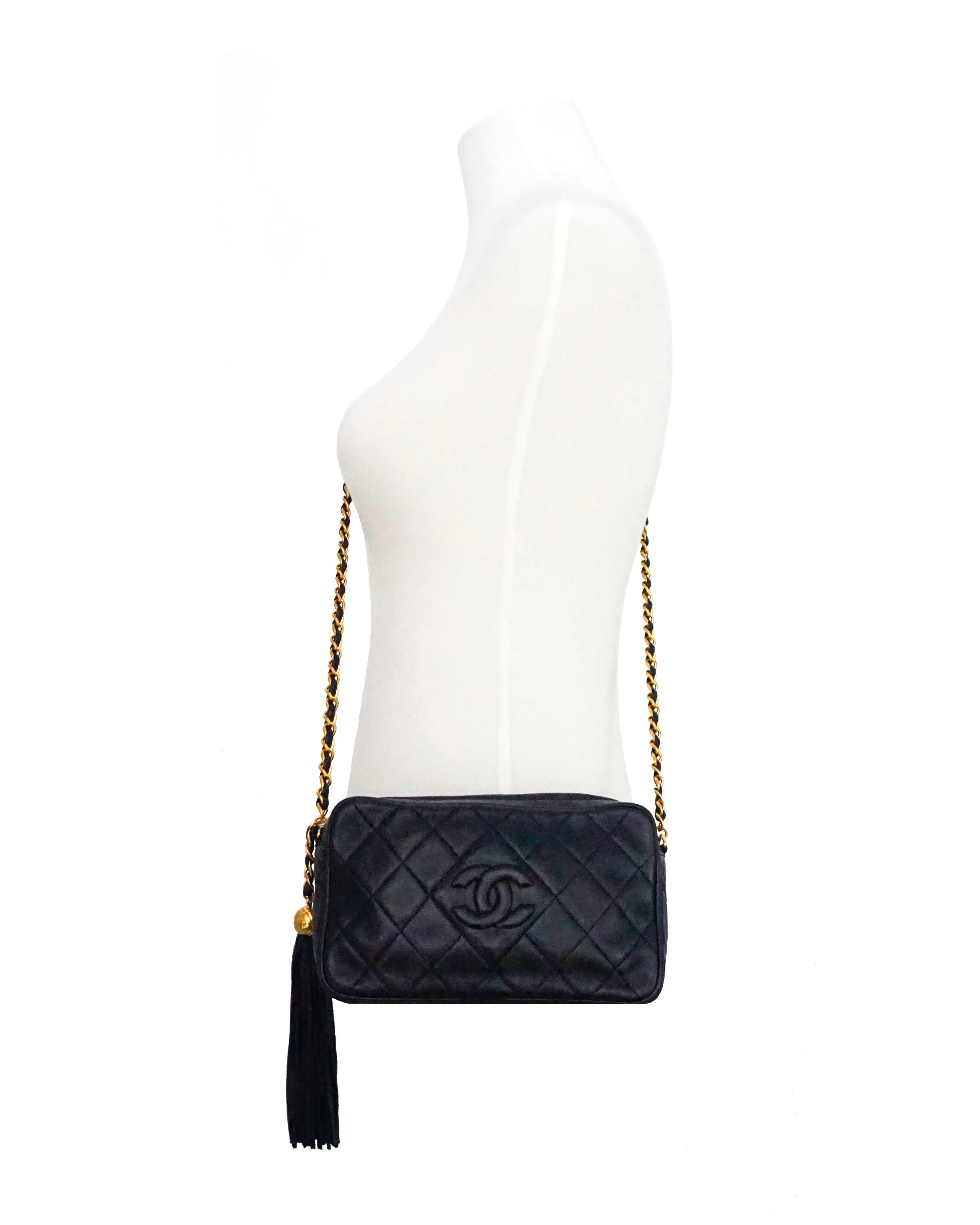 Chanel Vintage Rare Navy Lambskin Mini Camera Bag