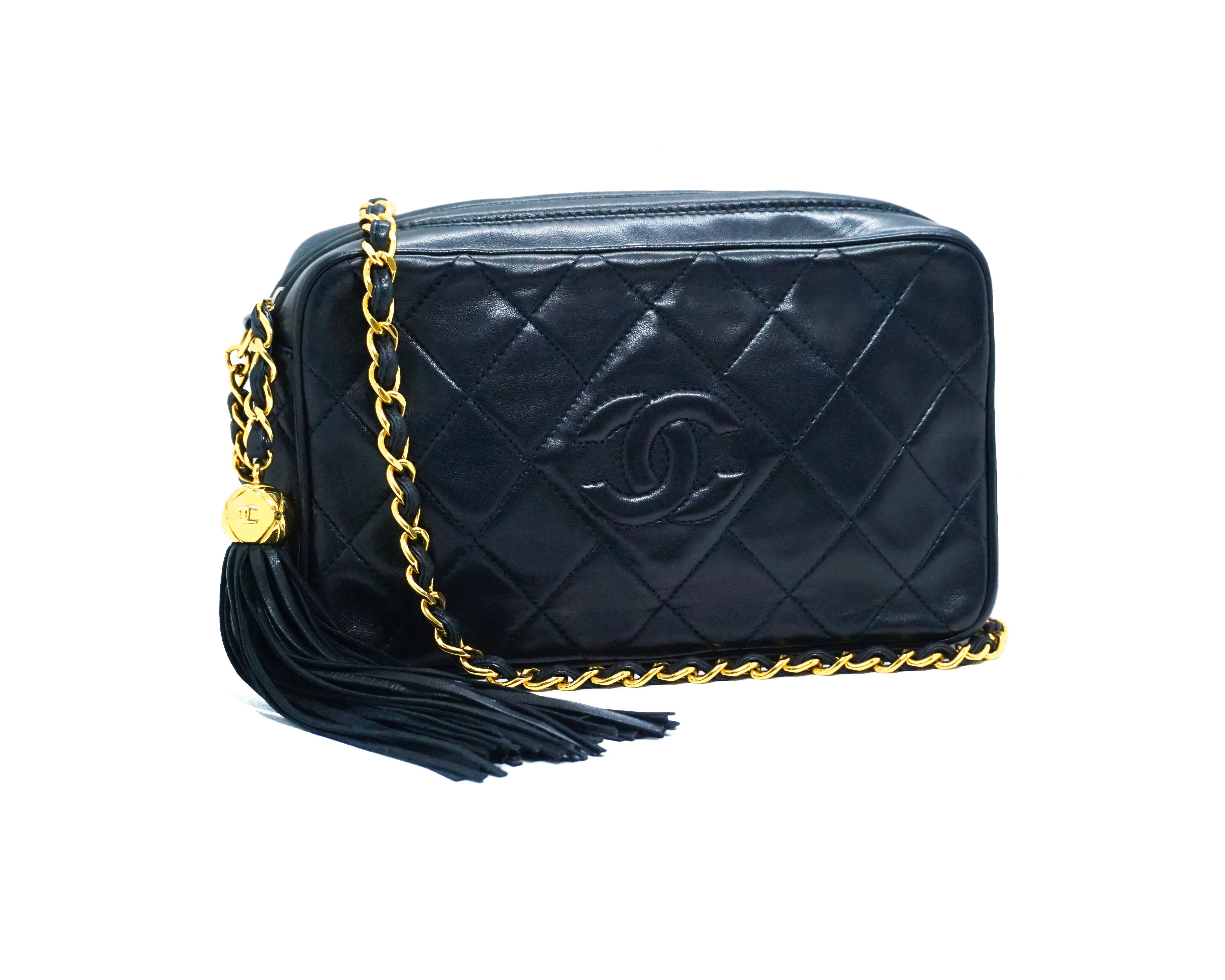 Chanel Vintage Rare Navy Lambskin Mini Camera Bag