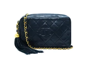 Chanel Vintage Rare Navy Lambskin Mini Camera Bag