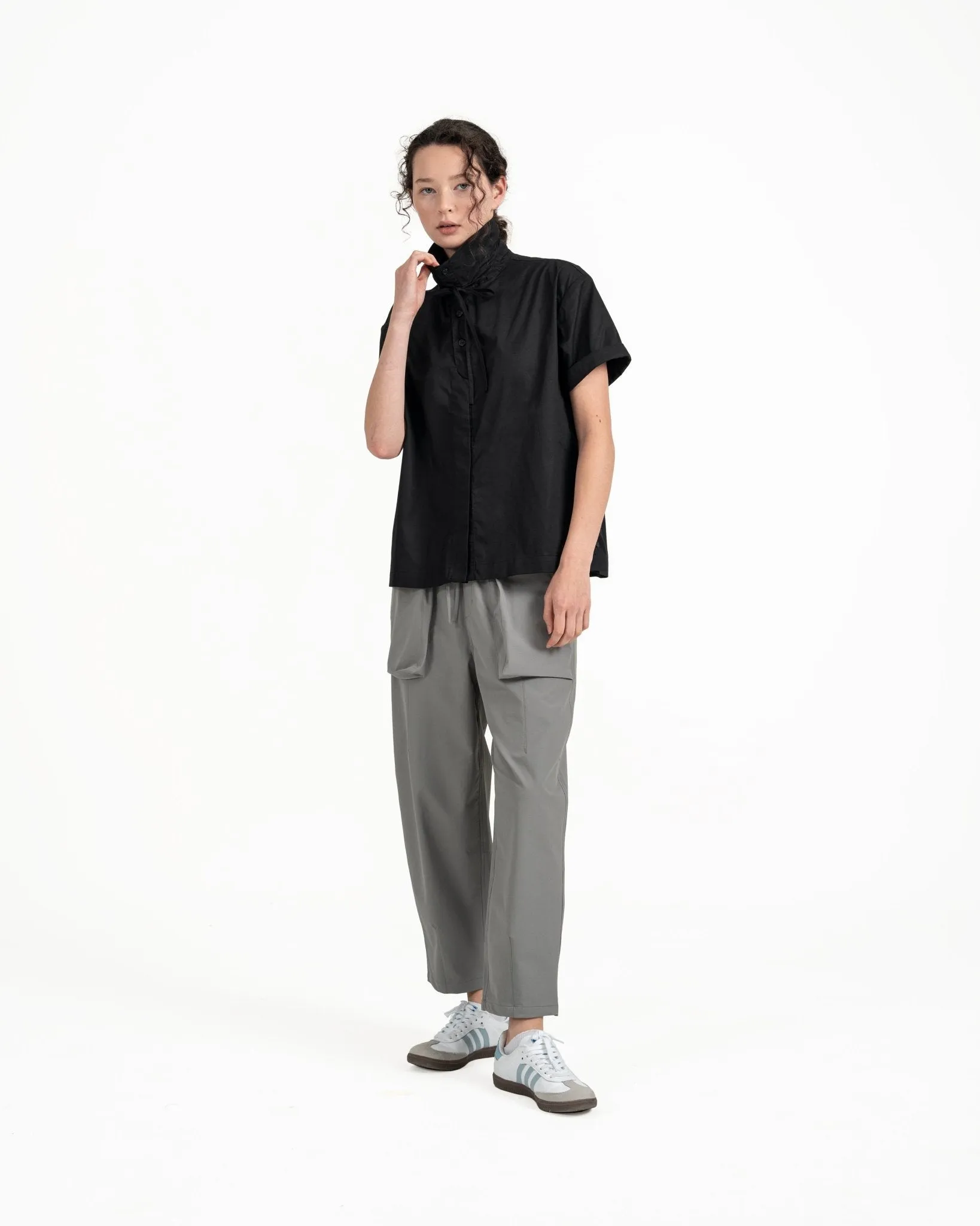 Convertible Collar Overshirt - Black