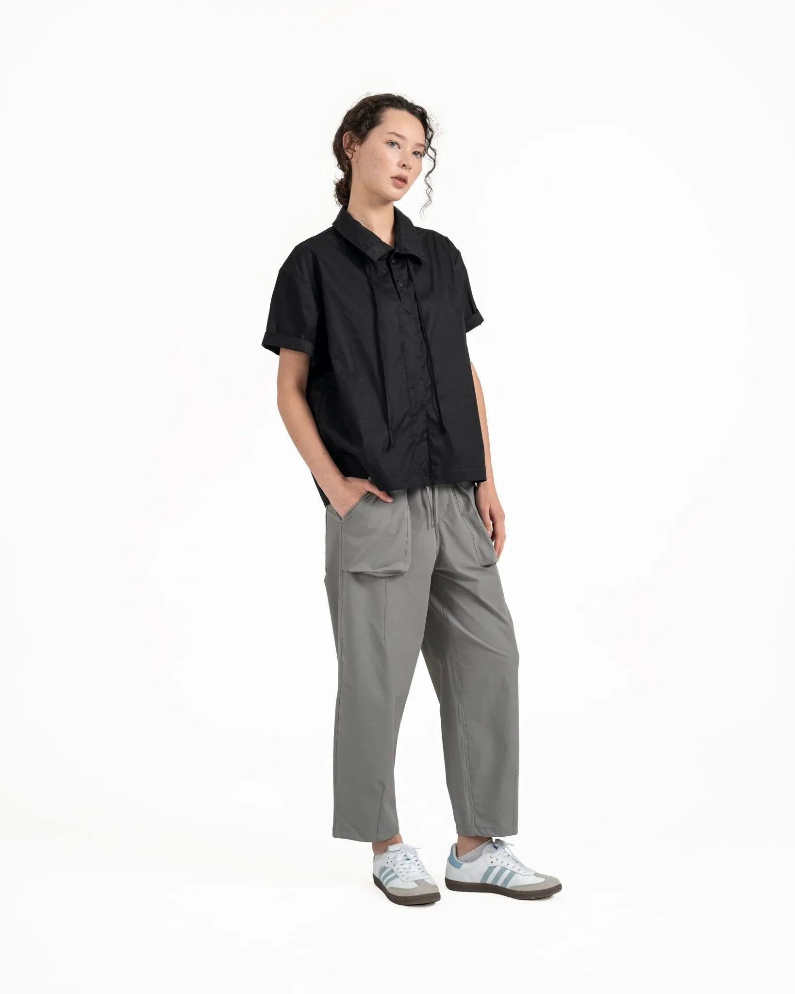 Convertible Collar Overshirt - Black