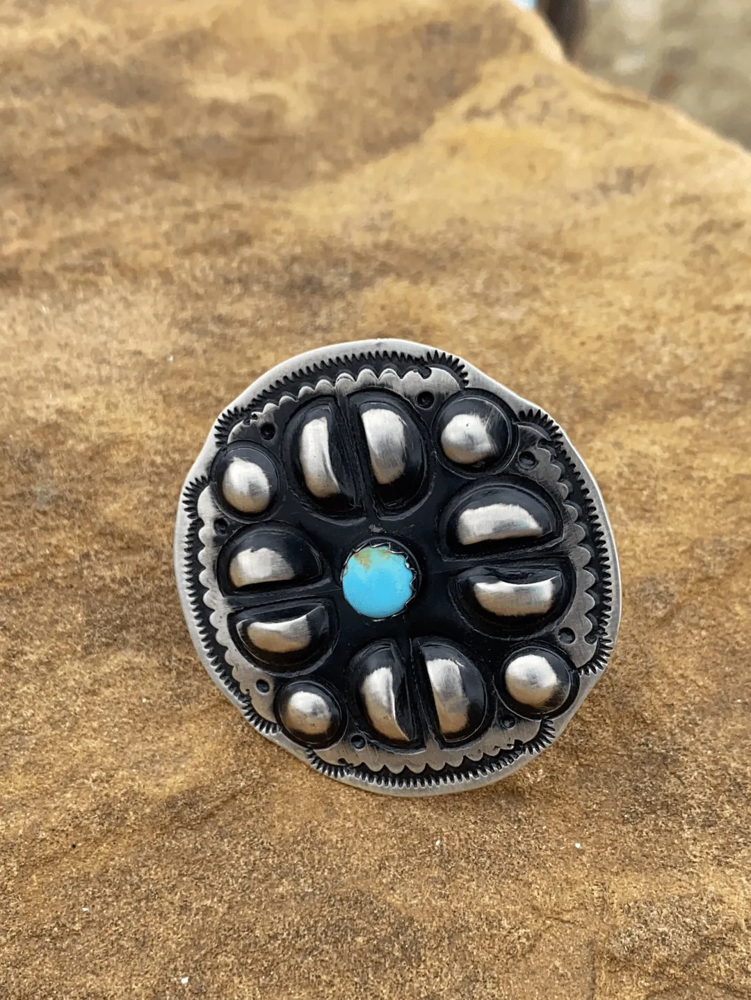 Cora Sterling Concho & Turquoise Ring - 8