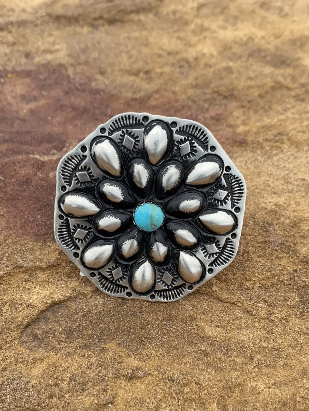 Cora Sterling Concho & Turquoise Ring - 8