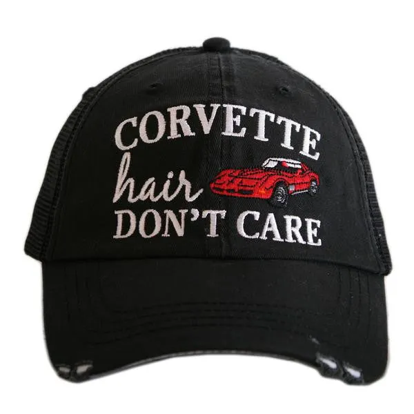 Corvette hats { Corvette hair don't care } Customize • Gray distressed trucker caps • Unisex • Car hat