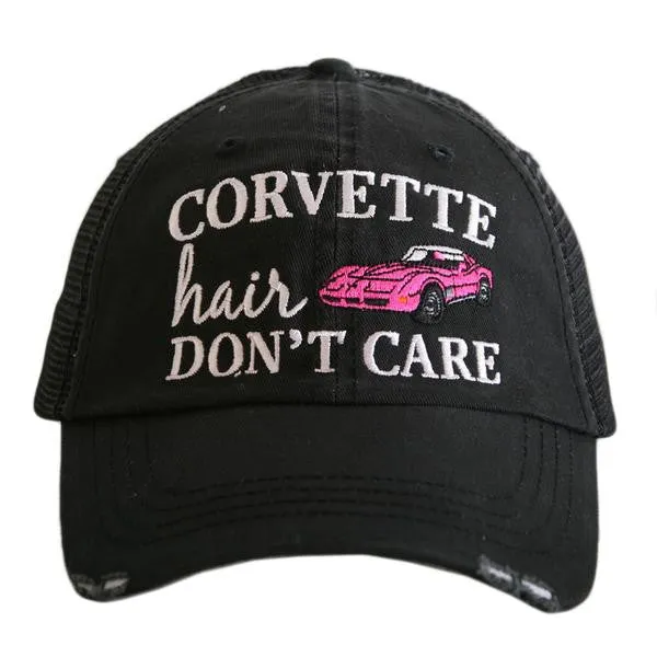 Corvette hats { Corvette hair don't care } Customize • Gray distressed trucker caps • Unisex • Car hat