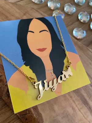Dainty Custom Name Necklace With Butterfly Pendant