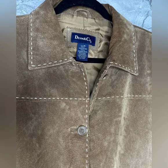 Denim&amp;Co | Women’s Brown Leather Western Jacket w/Saddle Stitching, Size M