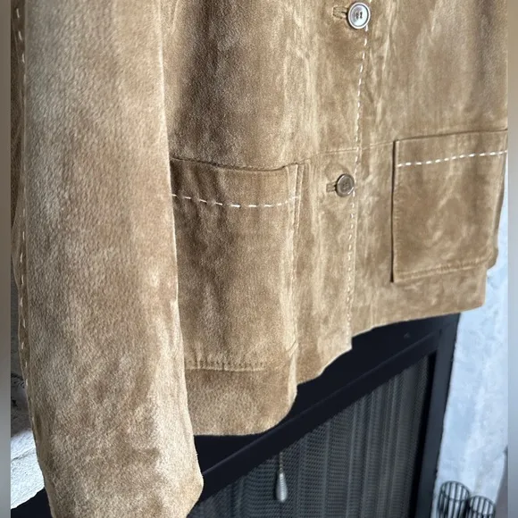 Denim&amp;Co | Women’s Brown Leather Western Jacket w/Saddle Stitching, Size M