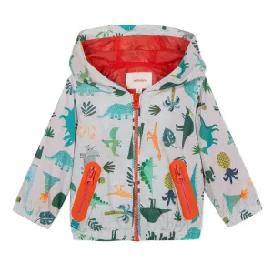 Dino Print Hooded Coated-Fabric Bomber Jacket