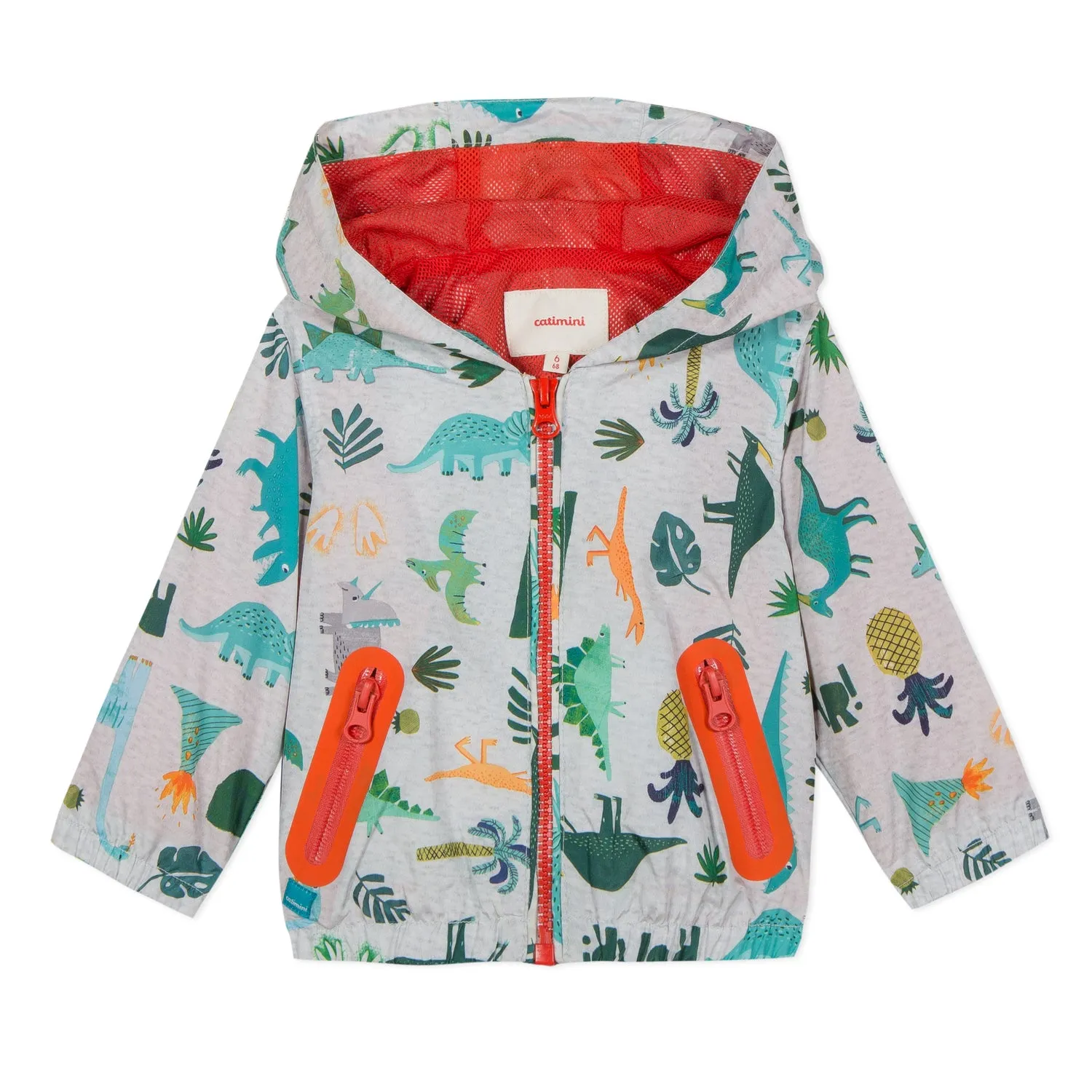 Dino Print Hooded Coated-Fabric Bomber Jacket